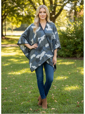 Jones New York Denim Camo Poncho One Size NWT